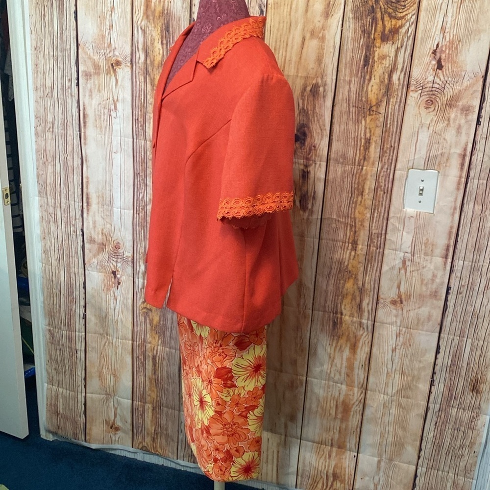 Vintage Koret Dress Woman Size‎ 24W Burnt Orange with Floral Skirt - Picture 5 of 14